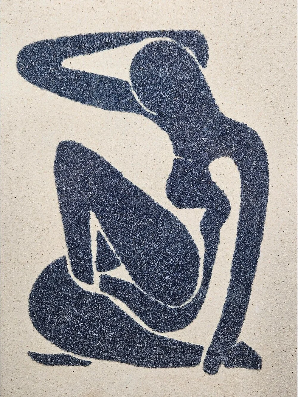 Vintage Framed Matisse Style Blue Seated Female Silhouette Textured Sand Art